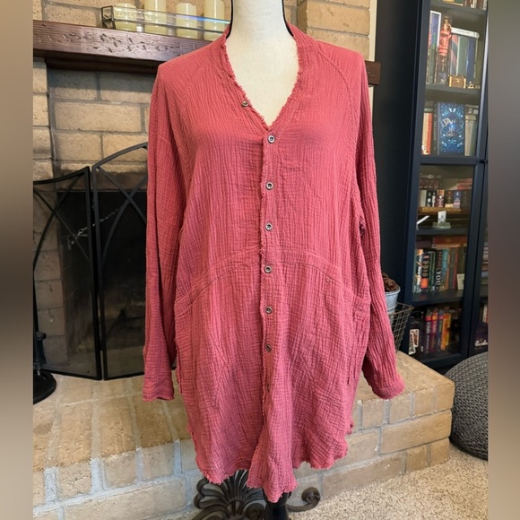 Flawless Brand 100% Cotton Long Sleeve Shirt Dress Dusty Rose Pink - Picture 3 of 13